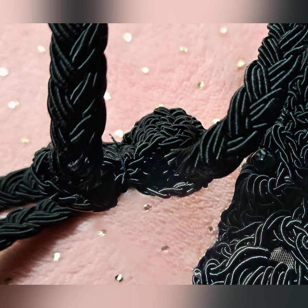 Black Crocheted Backpack Drawstring Bag Nwot - image 6